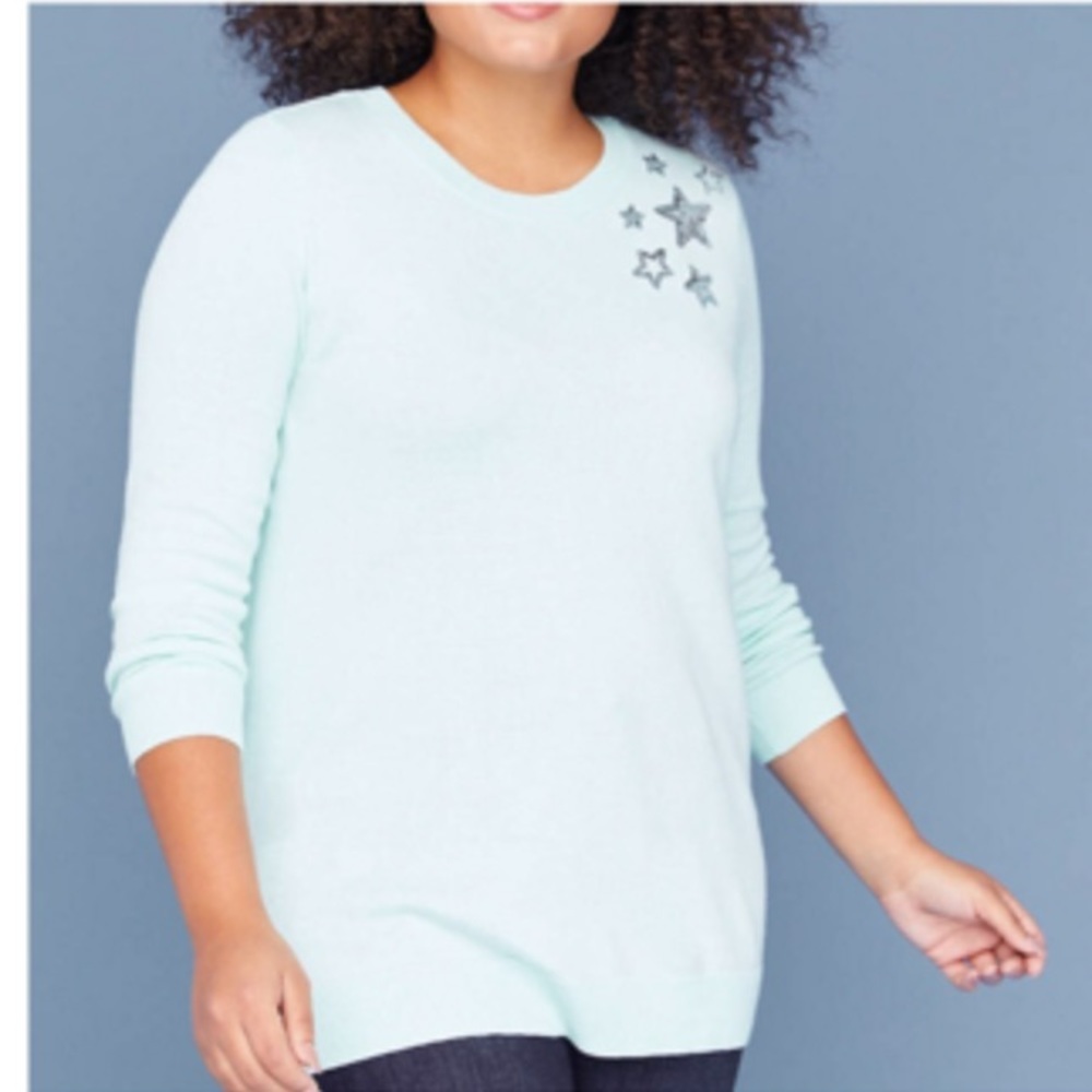 Lane Bryant Sequin Star Graphic Sweater Blouse Size 18/20